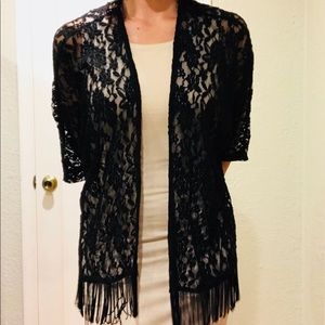 Sheer Flowered Lace Cardigan w/ Tassles